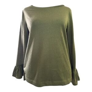 J. Crew Green Metallic Ruffles Bell Sleeve Blouse Top Size Small